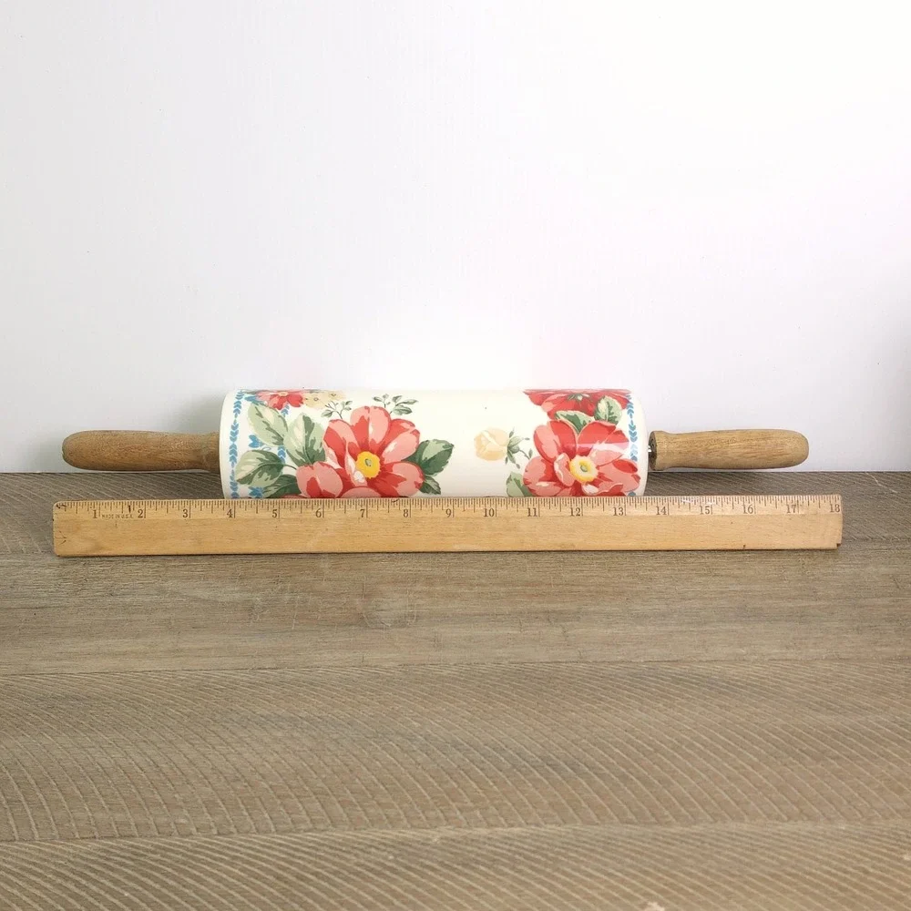 Retired Pioneer Woman Ceramic Rolling Pin Vintage Floral Pattern 2812DMT